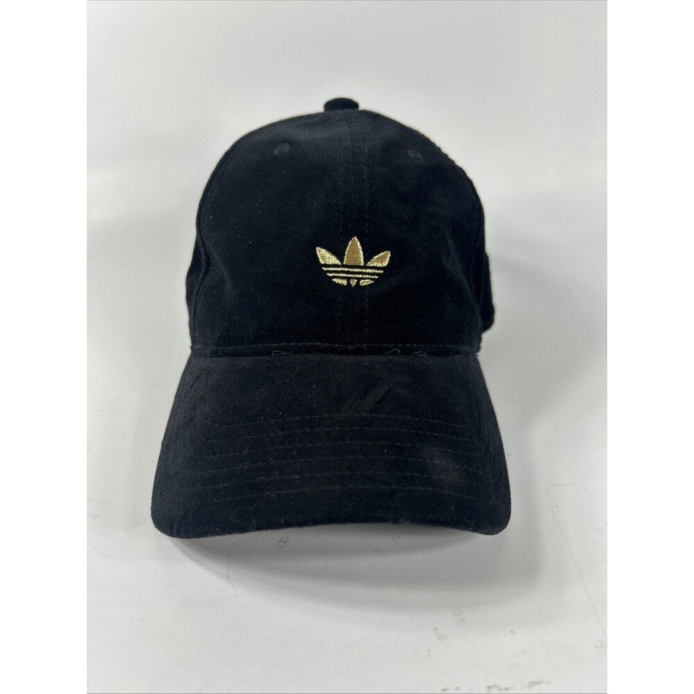 Adidas Hat Womens Originals Relaxed Strapback Black Velvet Gold Trefoil Retro
